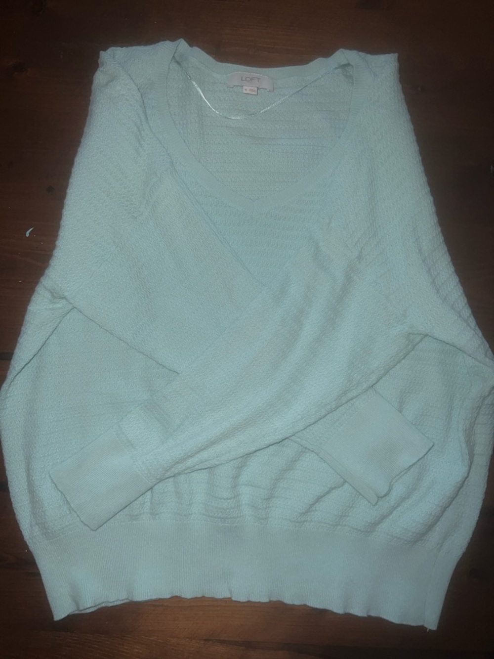 LOFT Light Aqua Scoop Neck Sweater